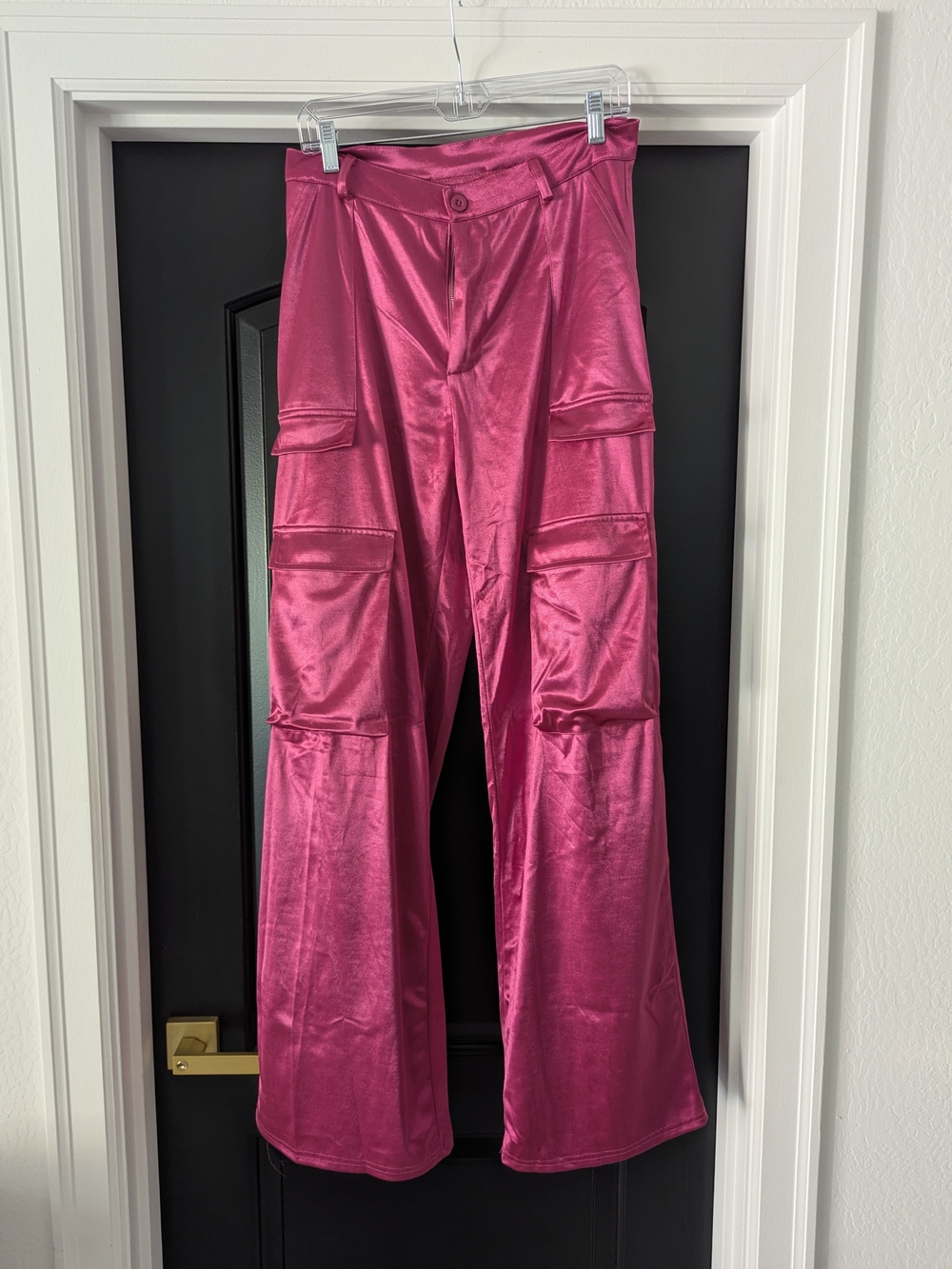 High-Shine Pink Cargo Wide-Leg Pants